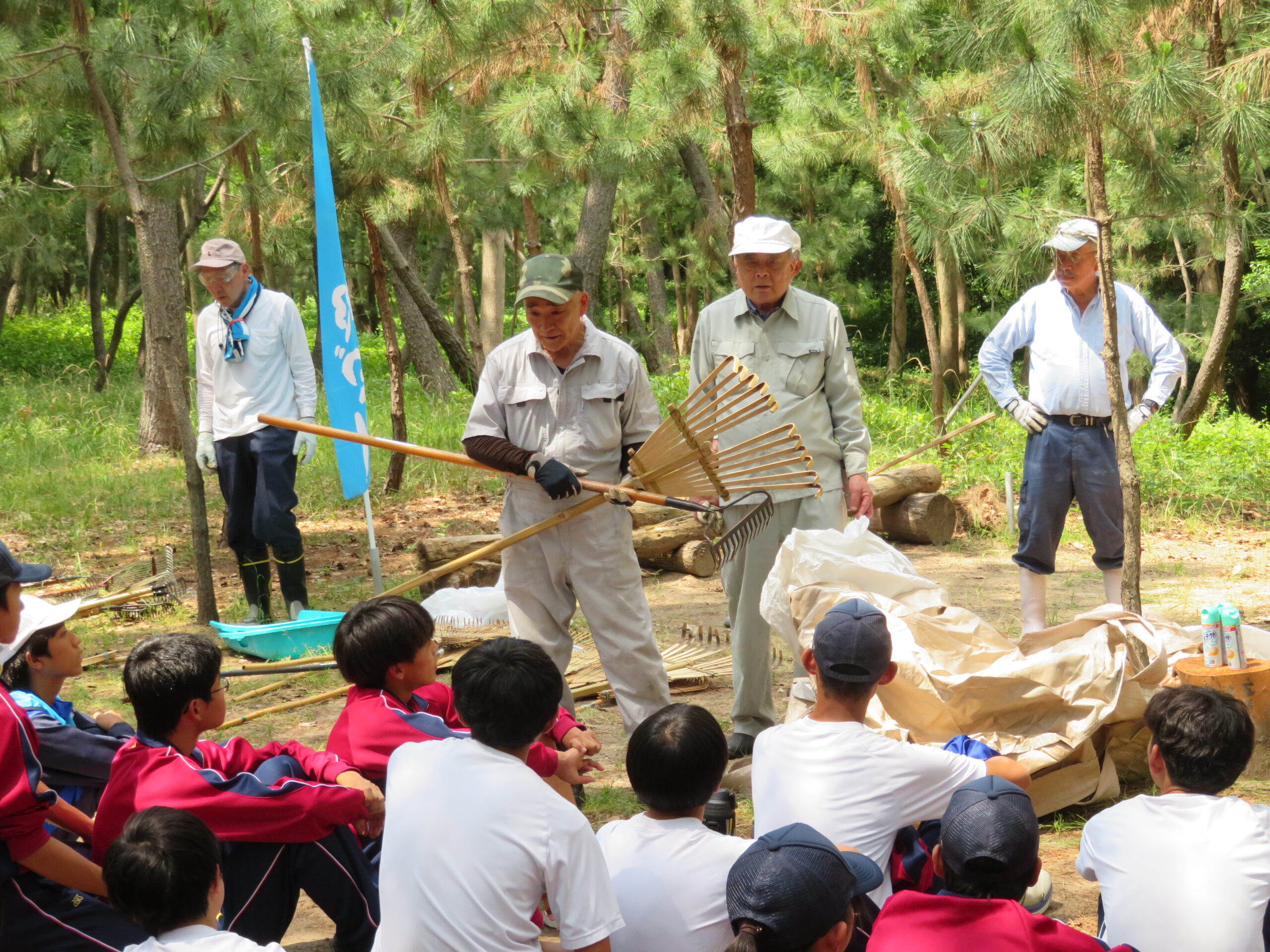 津屋崎中学校３年生松林清掃活動